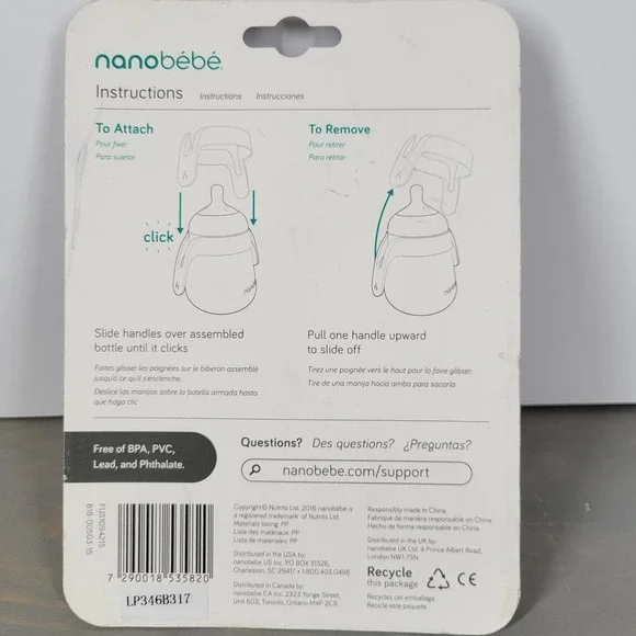 nanobébé Flexy Bottle Handle Set Gray BPA Free Quick Click Connection 2 Sets - Picture 2 of 4